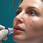 **

A doctor using special lights to examine a patient's skin during a rhinoplasty consultation. Focus on the detailed examination.

**
