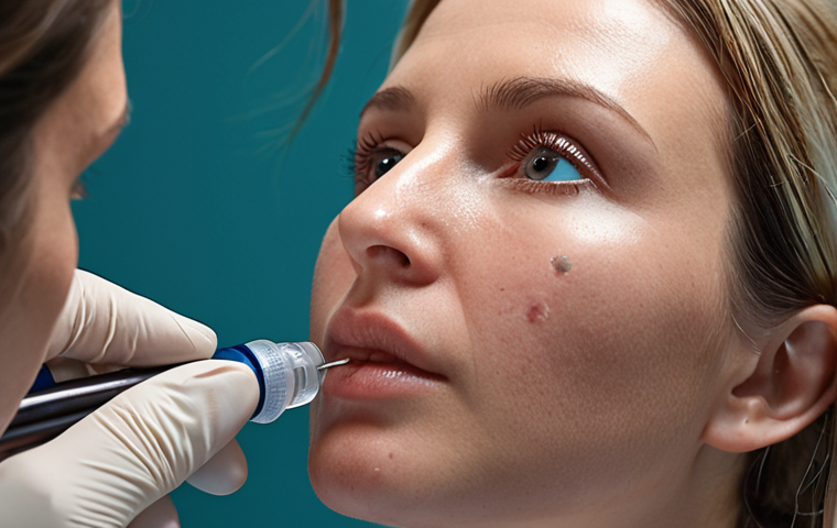 **

A doctor using special lights to examine a patient's skin during a rhinoplasty consultation. Focus on the detailed examination.

**